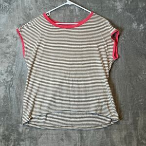 Eileen Fisher Women’s Boxy Fit 100% Linen Top‎ Size Medium Tan & White